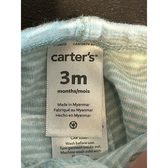 Carter’s 3 Month Baby Joggers Green Striped with Cloud on the Booty - Picture 4 of 4